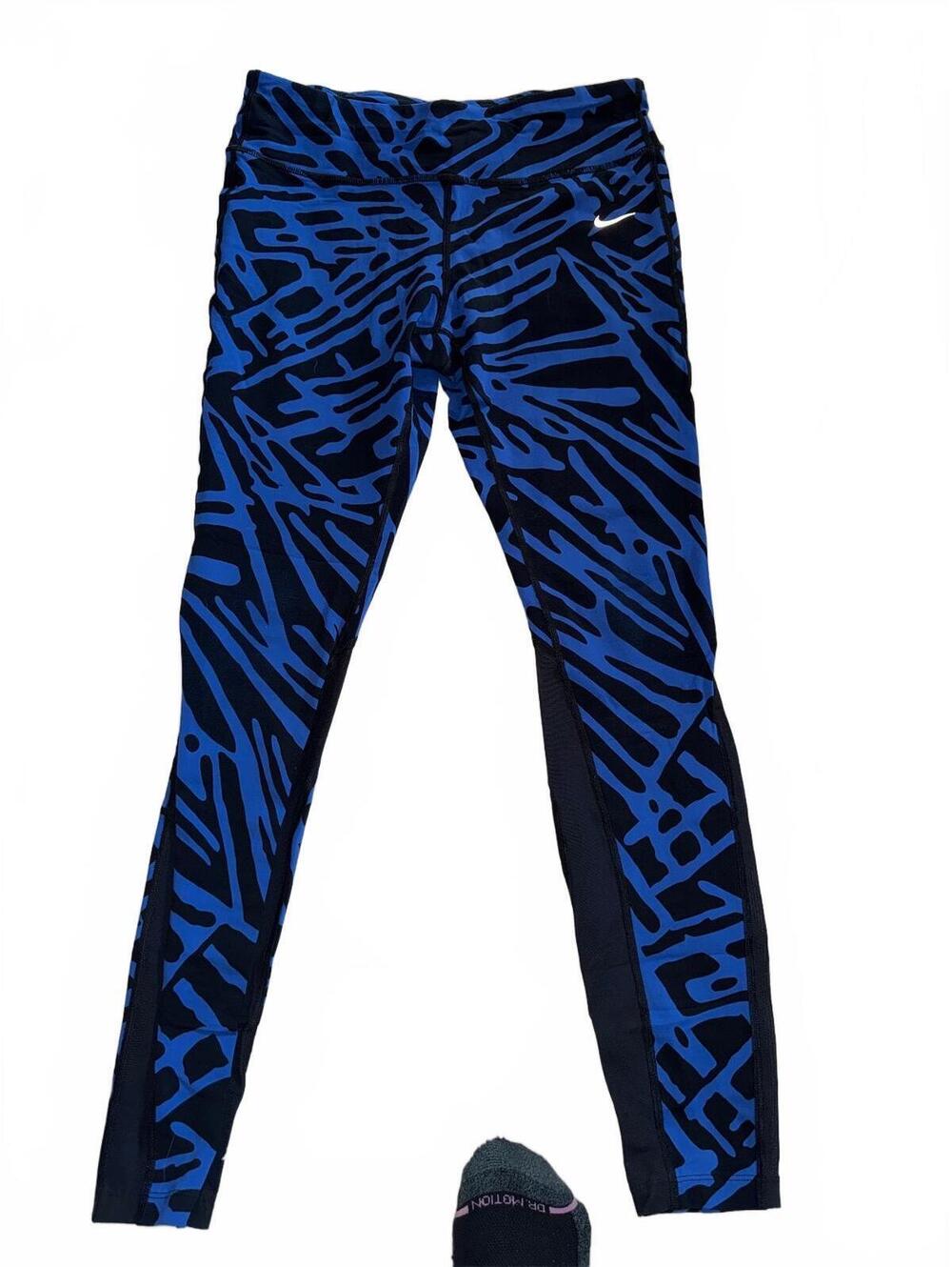 Nike Dri-FIT Women's Blue and Black Patterned Athletic Leggings Size Large